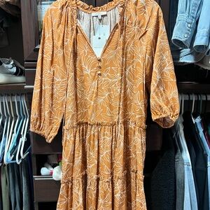 Skies Are Blue Leaf Print Orange Dress